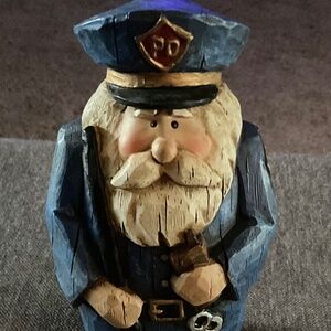 Vintage Hand Carved Wooden Police Officer Santa Figurine